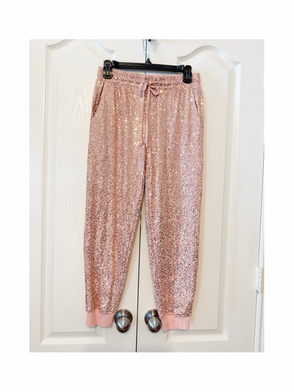 Gibson Rose Gold Sequin Jogger Pants Size XS